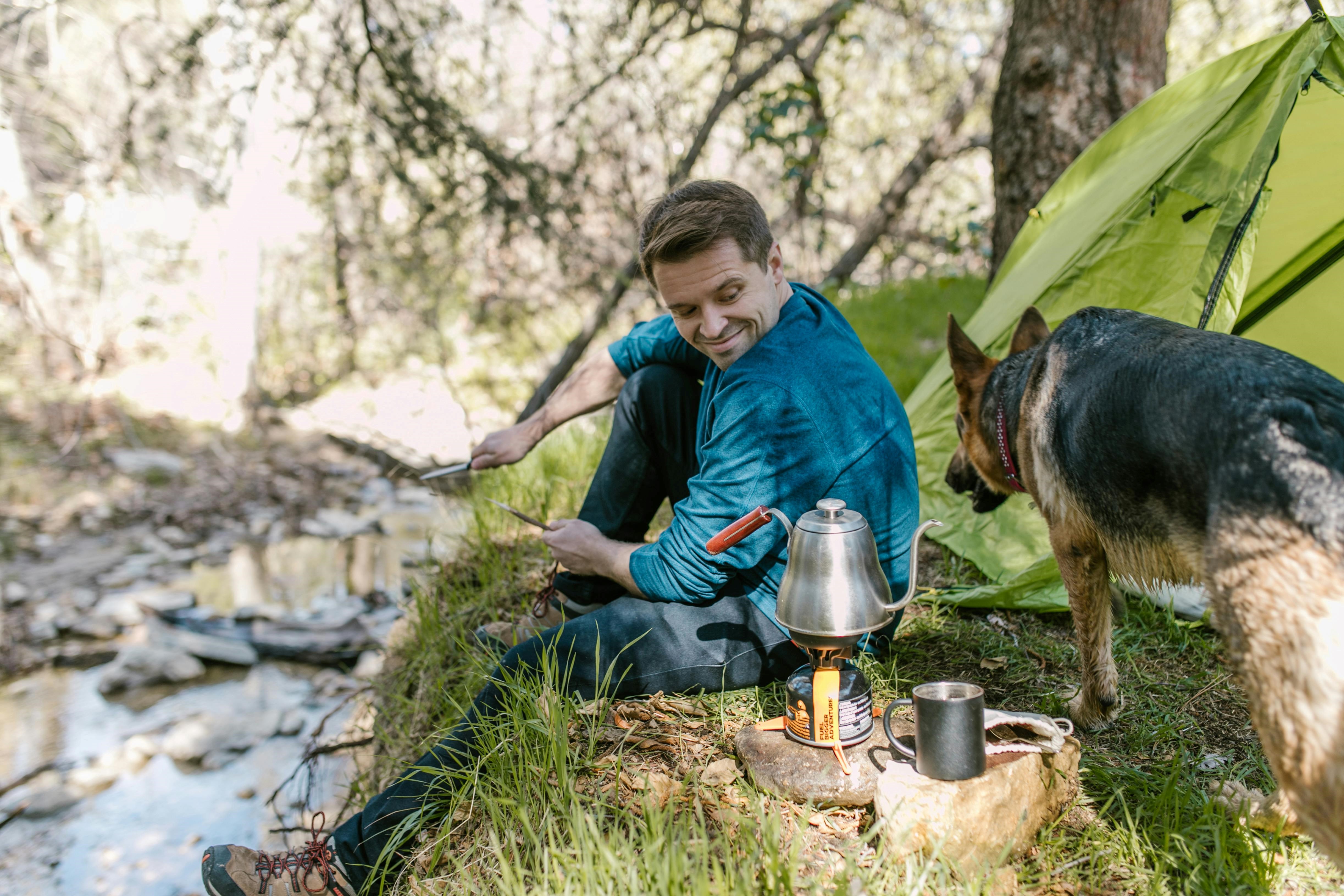 balade chien près de la rivière
